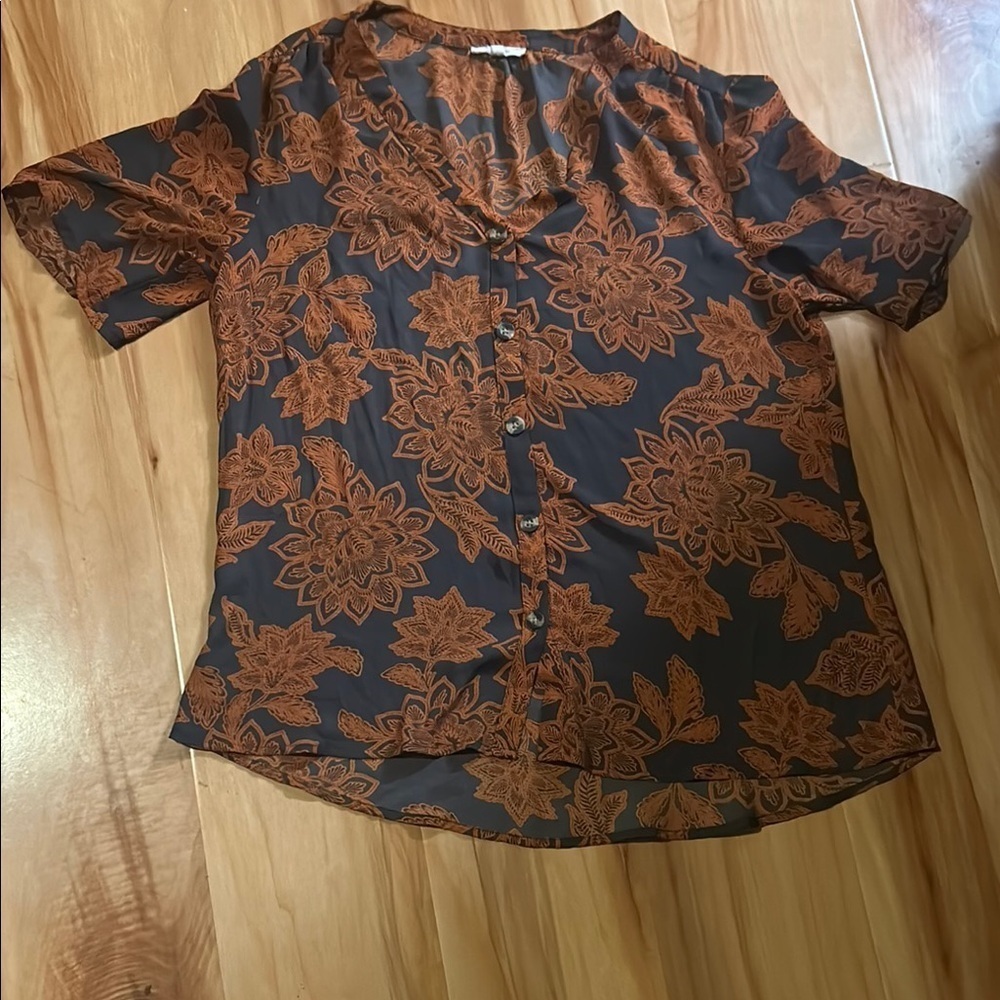 Maurices Floral Button-Up Blouse - Black and Brown